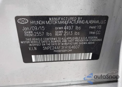 2015 Hyundai Sonata Se from USA, damaged, VIN 5NPE24AF3FH164607